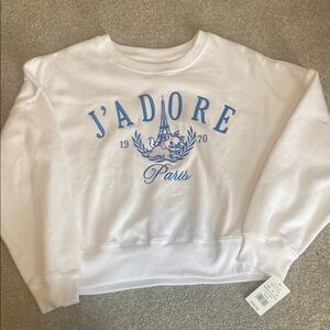 White Sweatshirt with Blue Paris Print